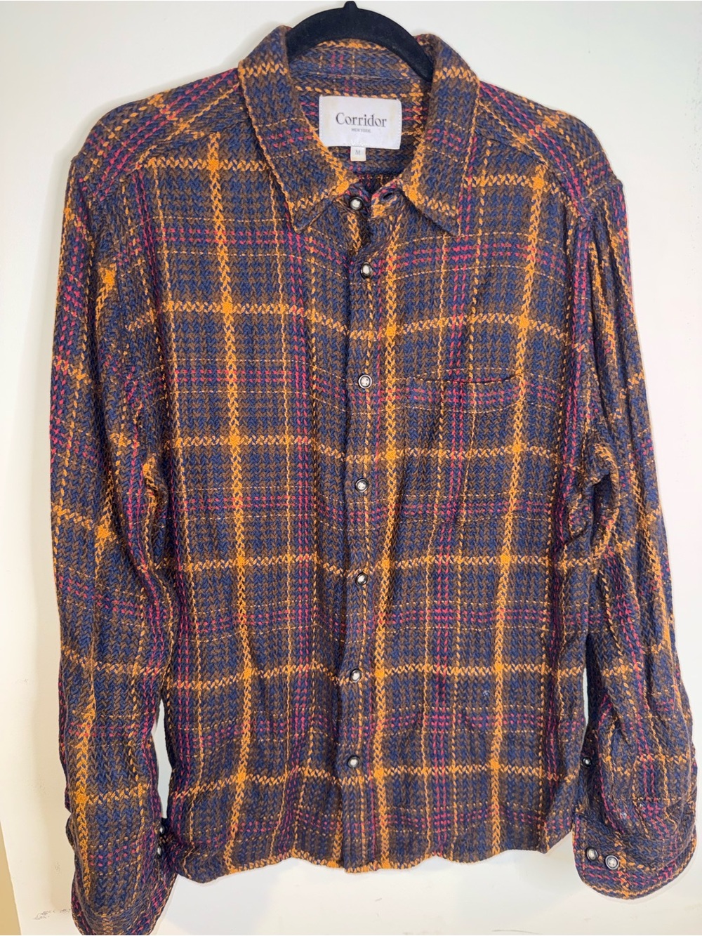 Corridor Brook Trout Acid Plaid Shirt Men’s M Brown Orange Herringbone